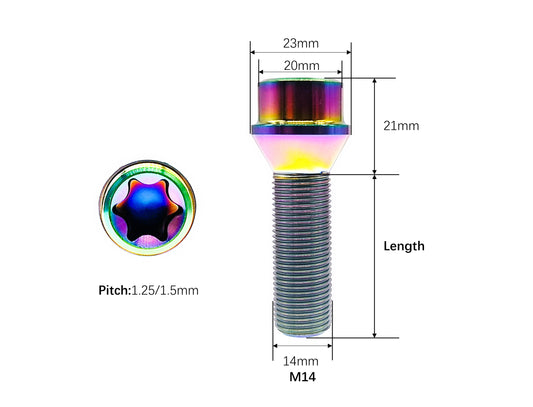 Titanium bolts M14×28 30 32 38 43mm Conical Seat Torx Head Lug Bolts for BMW and other German cars,Pitch 1.25/1.5mm,by Tianswer