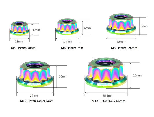 Titanium Nut M5 M6 M8 M10 M12 Bi-Hex/12point Flange Nut for Bike Motorcycle Car ,Pitch 0.8/1/1.25/1.5mm, by Tianswer