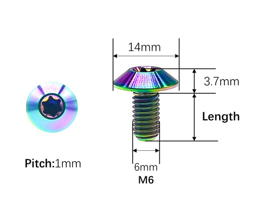 Titanium Bolt M6x12 15 20 25 30mm Umbrella Torx Head Screw for Bicycles and Motorcycles ,Pitch 1mm,by Tianswer