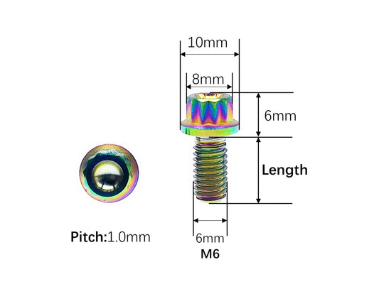 Titanium Bolt M6x10 15 20 25 30 35 40 45 50mm Bi-Hex/12point Flange Bolts for Engine,fastening screws,Pitch 1mm,by Tianswer