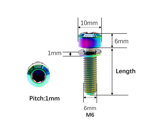 M6 titanium bolt dimensions with 1mm anti-fall off washer and 1mm thread pitch