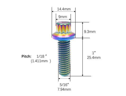 Titanium Bolt 5/16"-18 Bi-Hex/12point Flange Bolts,Professional wheel hub screws,by Tianswer