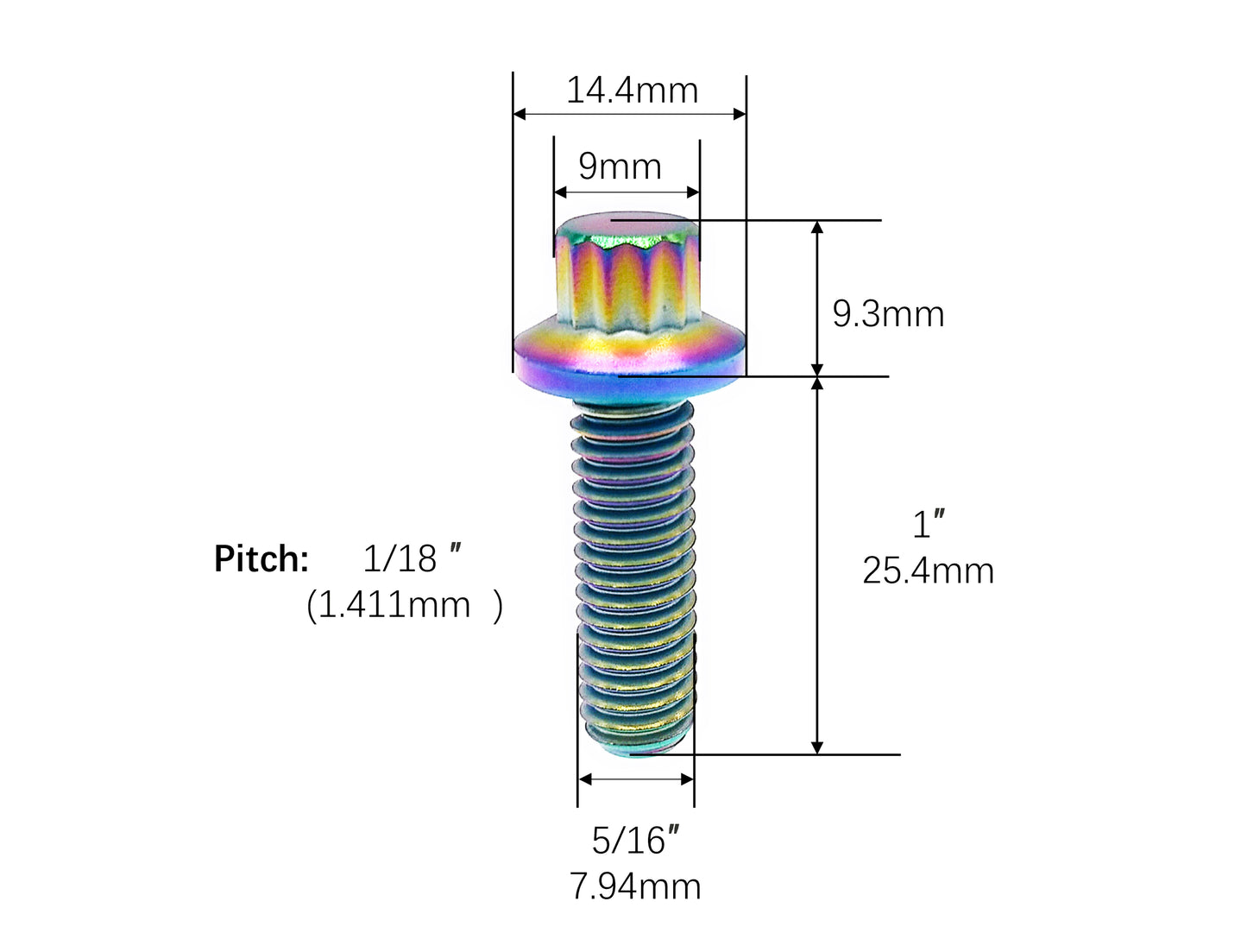 Titanium Bolt  5/16"-18 Bi-Hex/12point Flange Bolts,Professional wheel hub screws,by Tianswer