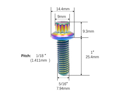 Titanium Bolt  5/16"-18 Bi-Hex/12point Flange Bolts,Professional wheel hub screws,by Tianswer