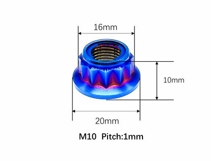Titanium Nut M10 Bi-Hex/12point Flange Metal Lock nut  for Bike Motorcycle Car,disc brake,Braking system,Pitch 1/1.25/1.5mm,by Tianswer