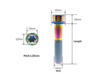 Titanium Bolt M10×20 25 30 35 40 45 50 55 60 65 70mm Flange Torx T50 Head Screw for Motorcycle,Center axle,Engine,Pitch 1.25mm,by Tianswer