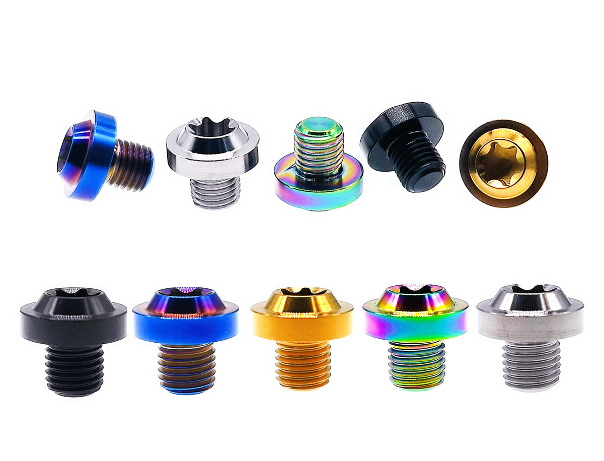 Tianswer titanium M10 Torx T50 flying saucer head bolts in five finishes