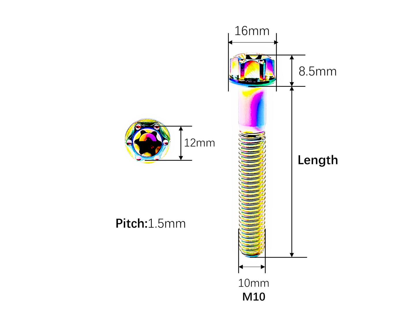 Titanium Bolt M10×10 15 20 25 30 35 40 45 50 55 60 65 70 75 80 85 90 100 110 120mm T45 Flange Torx Head CNC Screw for Bike Motorcycle Car,Pitch 1.5mm,by Tianswer