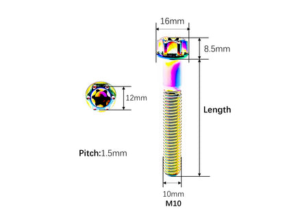Titanium Bolt M10×10 15 20 25 30 35 40 45 50 55 60 65 70 75 80 85 90 100 110 120mm T45 Flange Torx Head CNC Screw for Bike Motorcycle Car,Pitch 1.5mm,by Tianswer