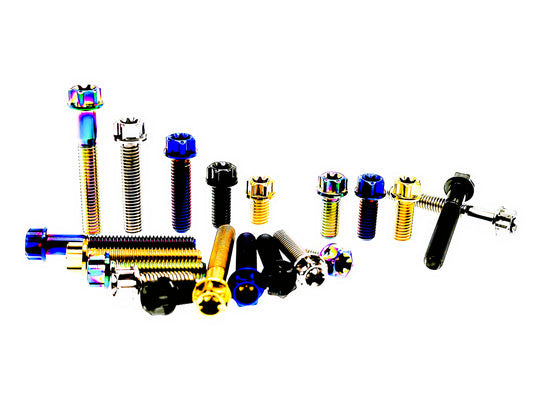 Titanium M10 CNC flange Torx head bolts in assorted lengths and anodized finishes