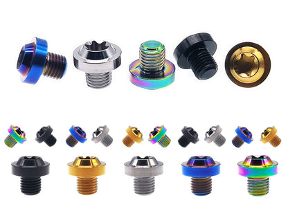 Titanium M10 flying saucer Torx T50 bolts in five anodized finishes, 1.5mm pitch