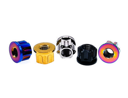 Titanium Nut M6 M8 M10 M12 M14 M16 Flange Fancy Rear Axle Nut for Mountain bike motorcycle car modification ,Pitch 1/1.25/1.5mm, by Tianswer