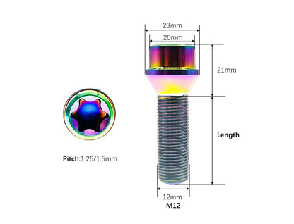 Titanium bolts M12×28 30 32 38 43mm Conical Seat Torx Head Lug Bolts for BMW and other German cars,Pitch 1.25/1.5mm,by Tianswer