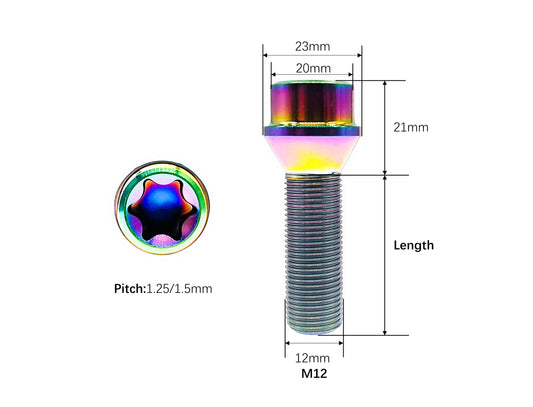 Titanium bolts M12×28 30 32 38 43mm Conical Seat Torx Head Lug Bolts for BMW and other German cars,Pitch 1.25/1.5mm,by Tianswer