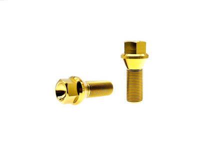 Gold anodized titanium M12 conical seat wheel lug bolts with hex head, pair