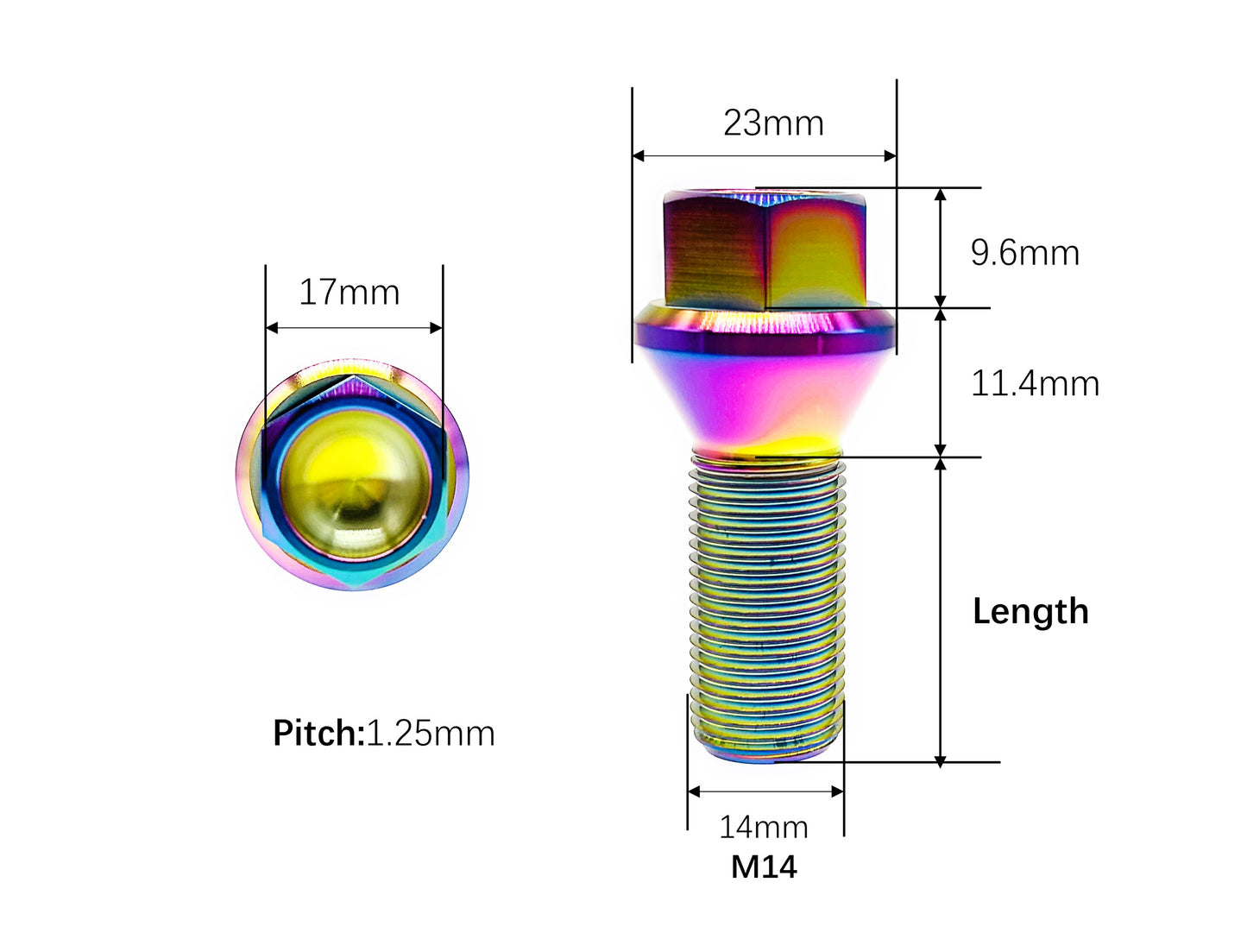 Titanium bolts M14×28 35mm Conical Seat Lug Bolts for BMW cars,Pitch 1.25mm,by Tianswer