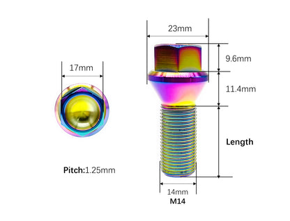 Titanium bolts M14×28 35mm Conical Seat Lug Bolts for BMW cars,Pitch 1.25mm,by Tianswer