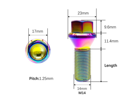 Titanium bolts M14×28 35mm Conical Seat Lug Bolts for BMW cars,Pitch 1.25mm,by Tianswer