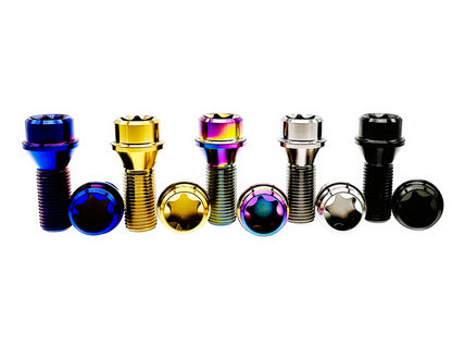 Tianswer titanium M14 conical seat lug bolts in five finishes with Torx T70 heads