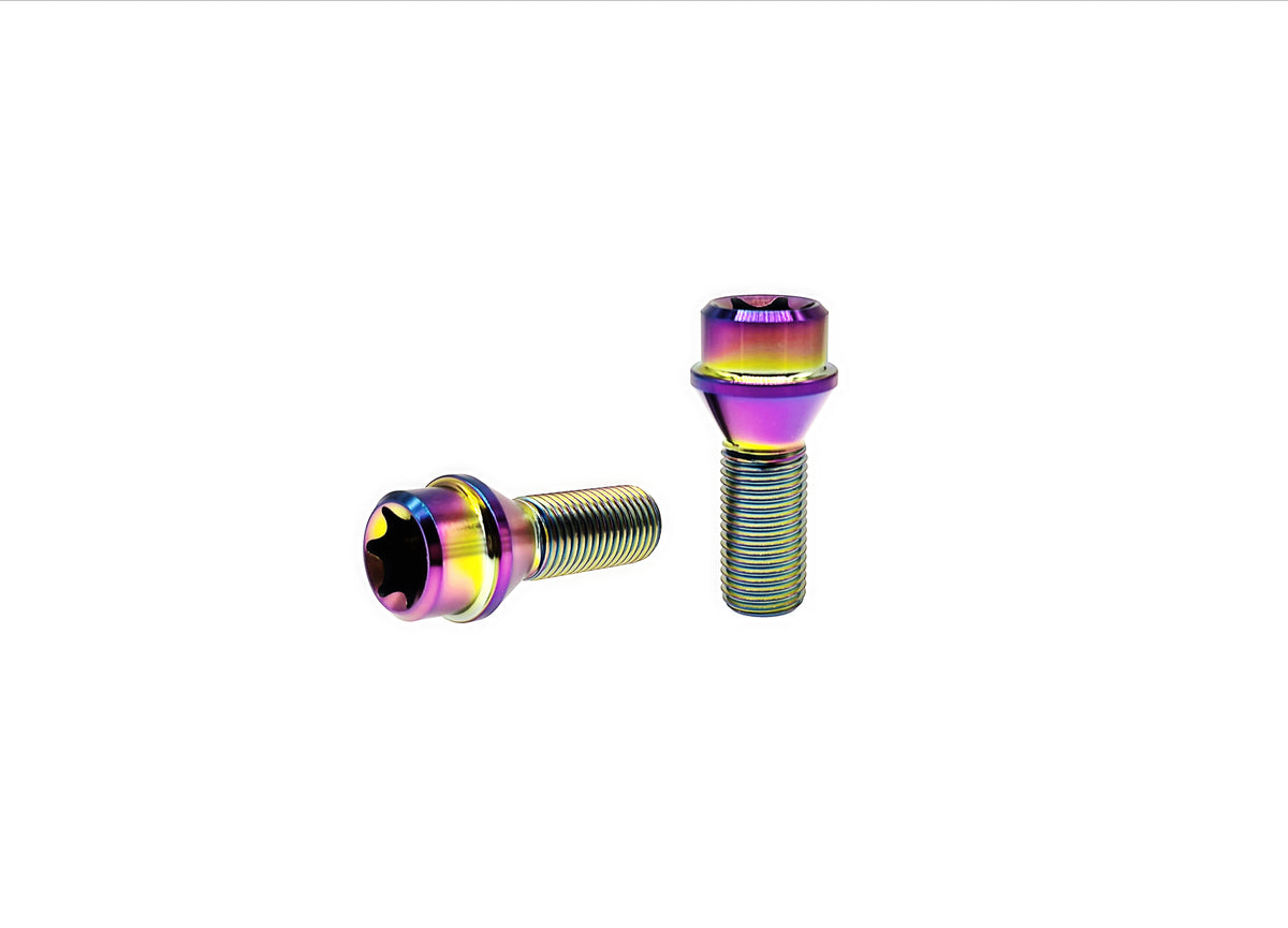 Rainbow anodized titanium M14 conical seat wheel lug bolt with Torx T70 head