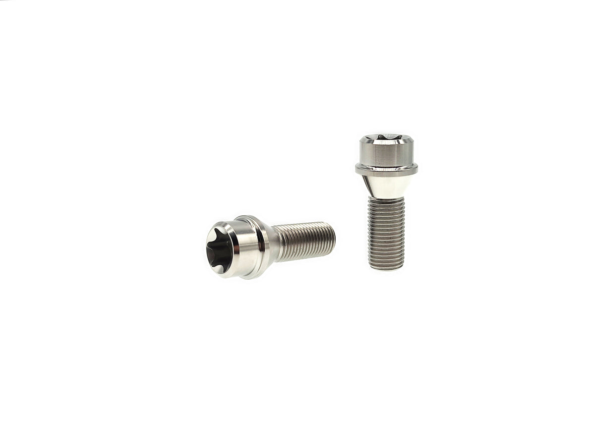 Natural titanium M14 conical seat lug bolt with Torx T70 drive for German cars