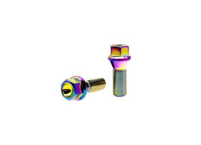 Rainbow anodized titanium M14 conical seat lug bolts for BMW alloy wheels