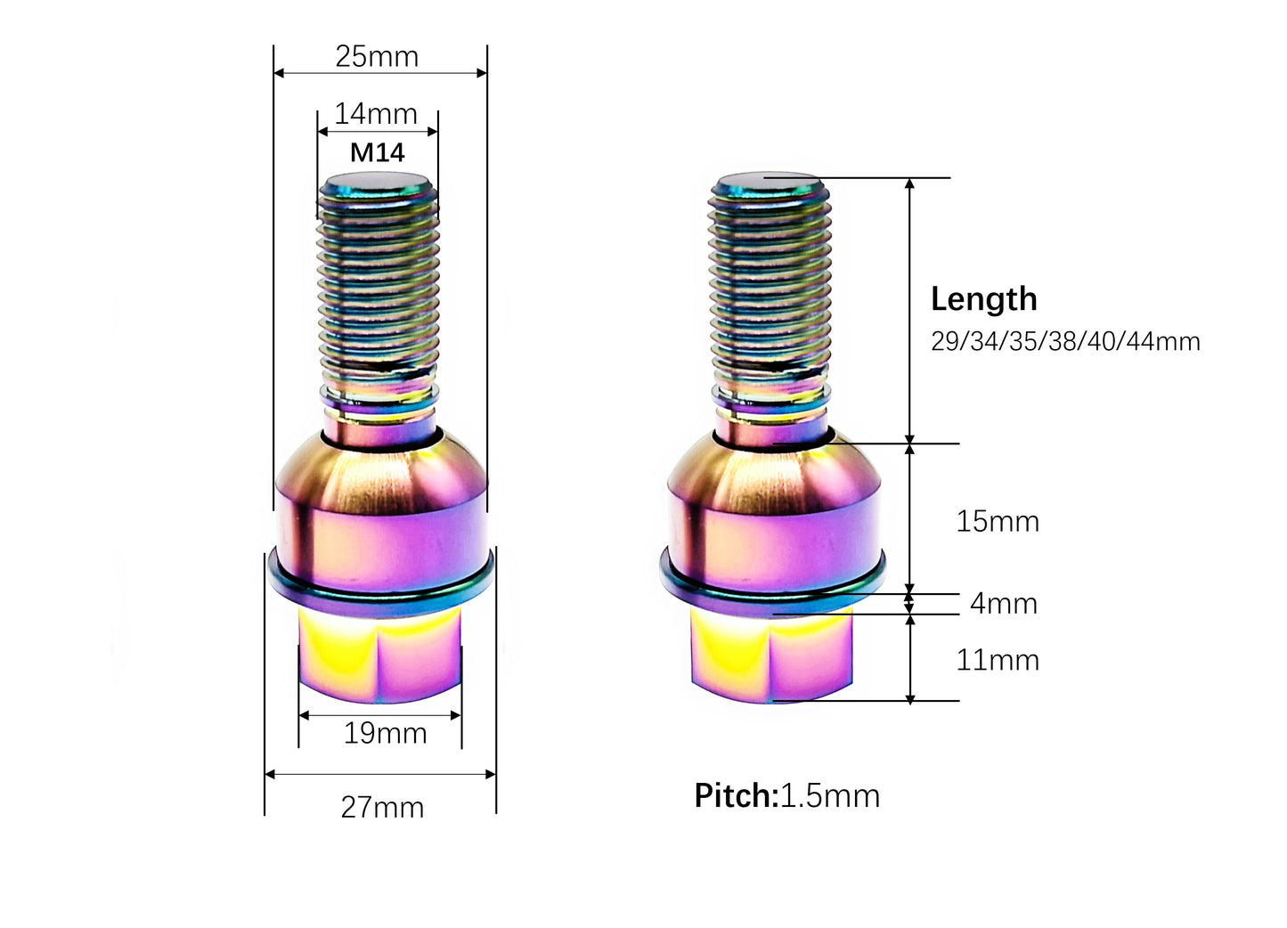 Titanium bolts M14×29 34 35 38 40 44mm Lug Bolts for Porsche cars,Pitch 1.5mm,by Tianswer