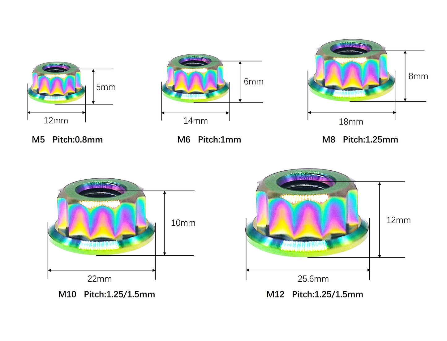 Titanium Nut M5 M6 M8 M10 M12  Bi-Hex/12point Flange Nut for Bike Motorcycle Car ,Pitch 0.8/1/1.25/1.5mm, by Tianswer
