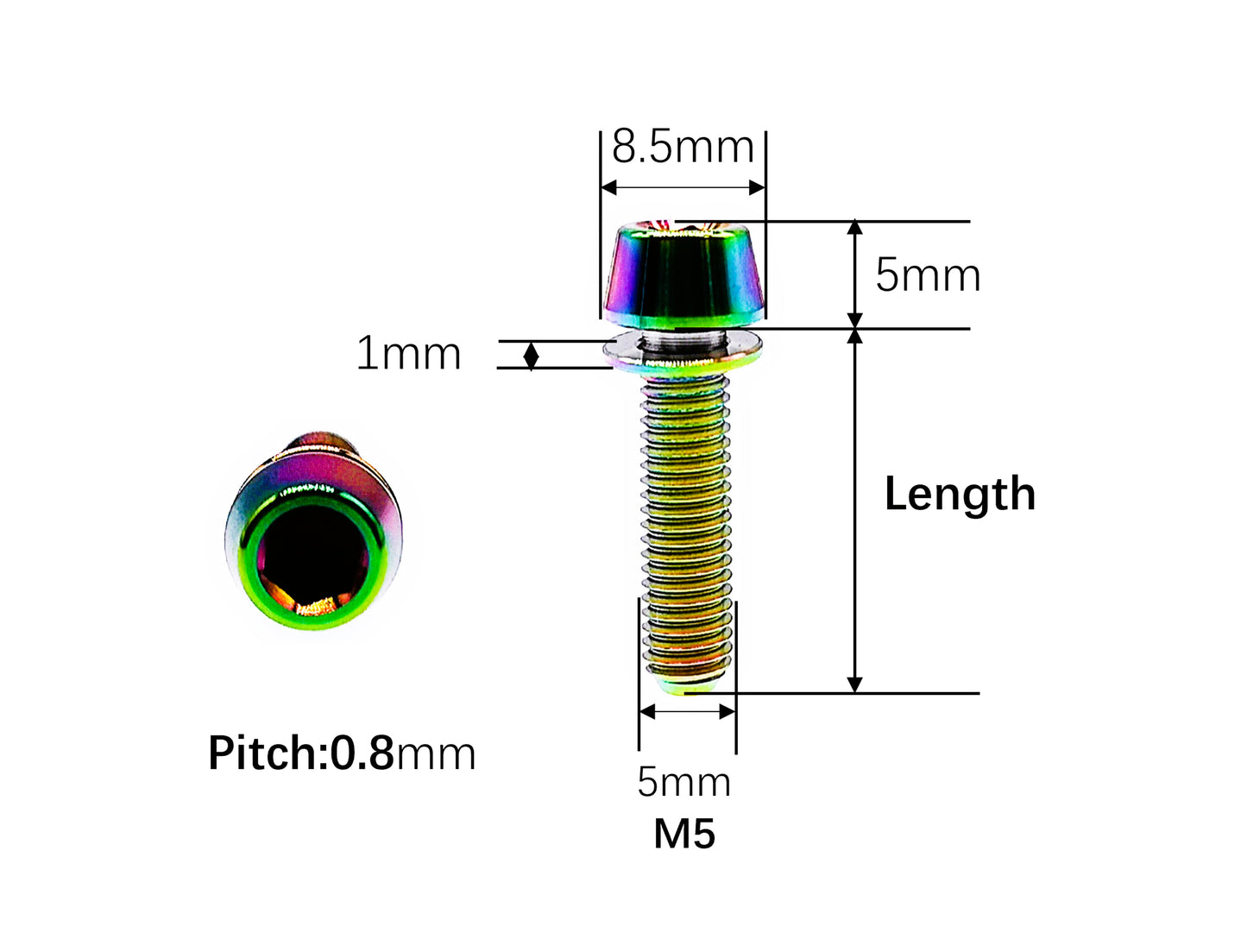 Titanium Bolt M5x16 18 20mm Hex socket cap screw with tapered head and Anti-fall off Ti Washer  for Bike,Pitch 0.8mm, by Tianswer