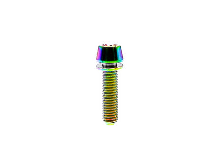 Rainbow anodized titanium M5 tapered head bolt with hex socket and captive washer