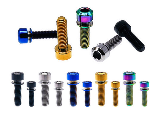 Titanium Bolt M5x16 18 20mm Chamfered column Hex Socket Head with Anti-fall off Ti Washer Screw for Bike, Pitch 0.8mm ,by Tianswer
