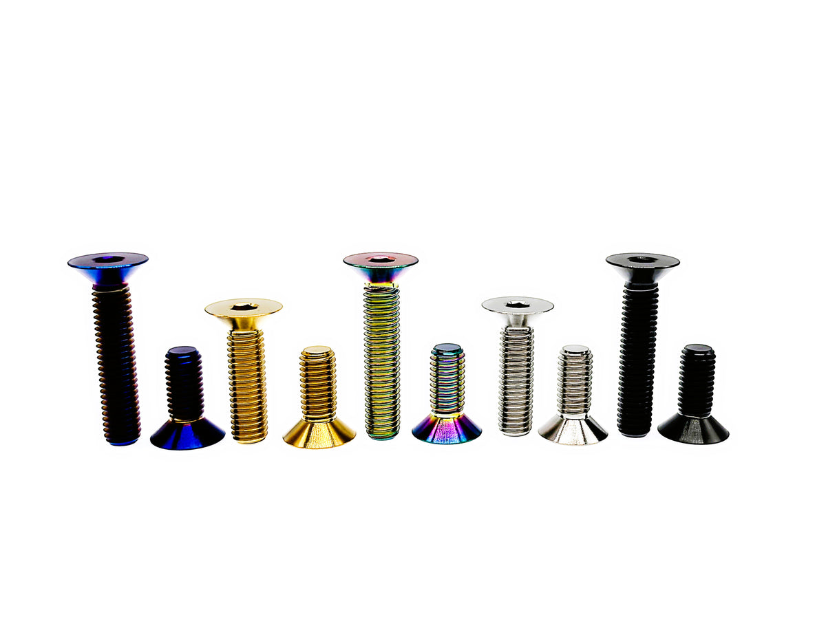 Titanium M5 DIN7991 flat countersunk screws in five colors and two lengths