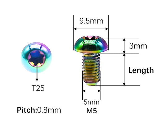 Titanium Bolt M5x10 12 15mm T25 Button Torx Head Screw for Bicycle Disc Brake,Pitch 0.8mm, by Tianswe