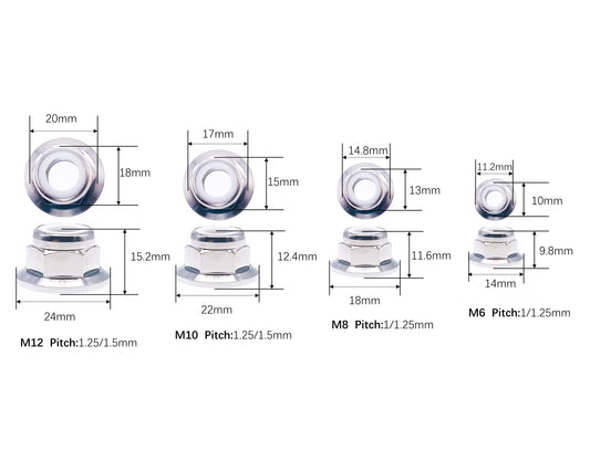 Titanium Nut M6 M8 M10 M12 Flange Nylon Insert Hex Lock Nuts ,Pitch 1/1.25/1.5mm,by Tianswer