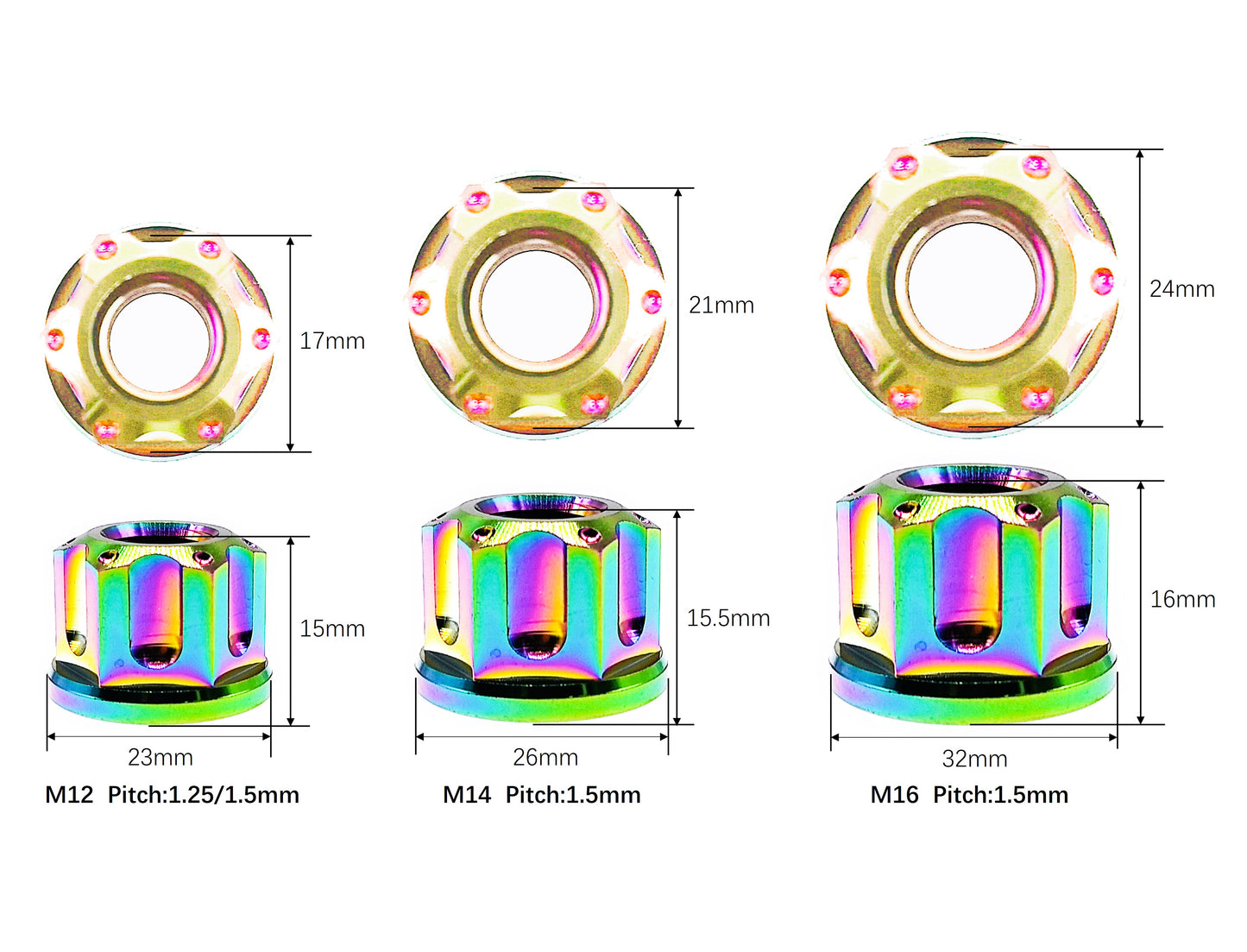 Titanium Nut M6 M8 M10 M12 M14 M16 Flange Fancy Rear Axle Nut for Mountain bike motorcycle car modification ,Pitch 1/1.25/1.5mm, by Tianswer