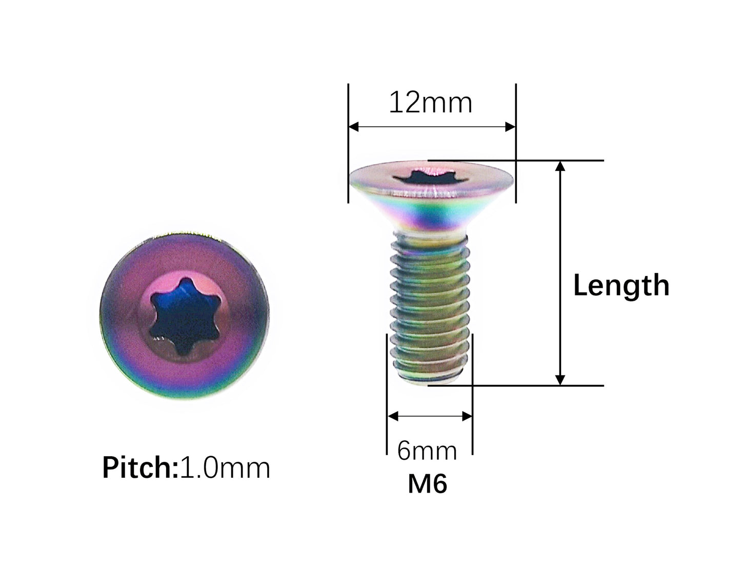 Titanium Bolt M6x10 15 20 25 30mm Full Thread Flat Countersunk Torx T30 Head Screw for Bike ,Steering wheel,Pitch 1mm , by Tianswer