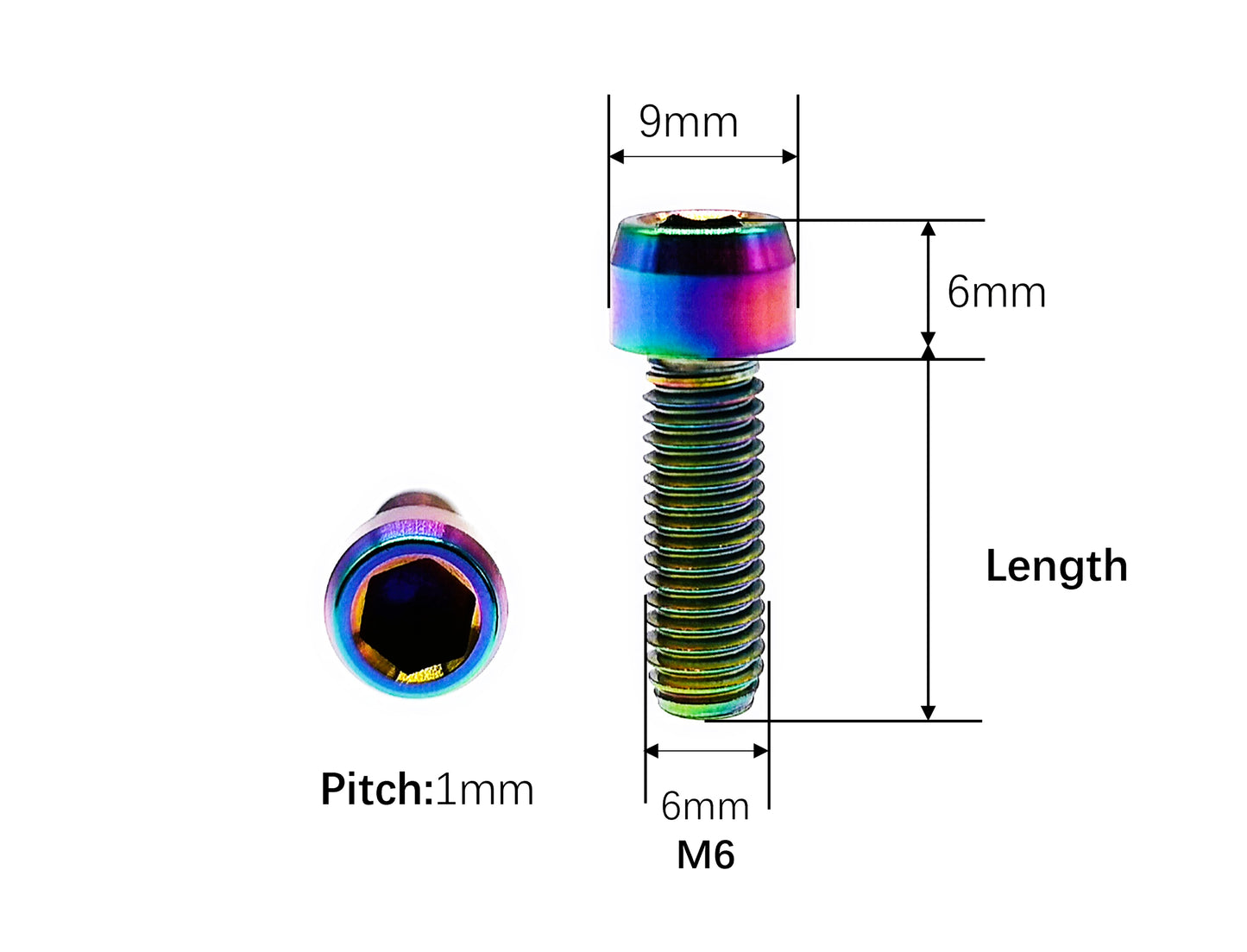 Titanium Bolt M6x10 15 20 25 30 35 40 45 50mm Chamfered Column Hex Socket Head Screw for Bicycle,Pitch 1mm, by Tianswer