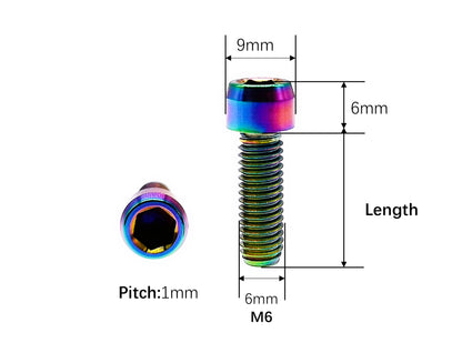 Titanium Bolt M6x10 15 20 25 30 35 40 45 50mm Chamfered Column Hex Socket Head Screw for Bicycle,Pitch 1mm, by Tianswer