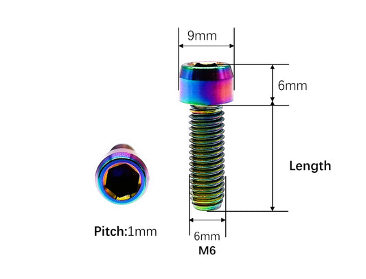 Titanium Bolt M6x10 15 20 25 30 35 40 45 50mm Chamfered Column Hex Socket Head Screw for Bicycle,Pitch 1mm, by Tianswer
