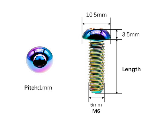 Titanium Bolt M6x10 15 20 25 30 35 40 45mm ISO7380 Button Hex Socket Head Screw for Bicycles and Motorcycles,Pitch 1mm, by Tianswer