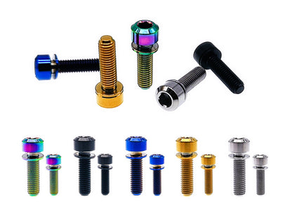 Titanium Bolt M6x16 18 20 25 30 35 40mm Chamfered column Hex Socket Head with Anti-fall off Ti Washer Screw for Bike, Pitch 1mm, by Tianswer