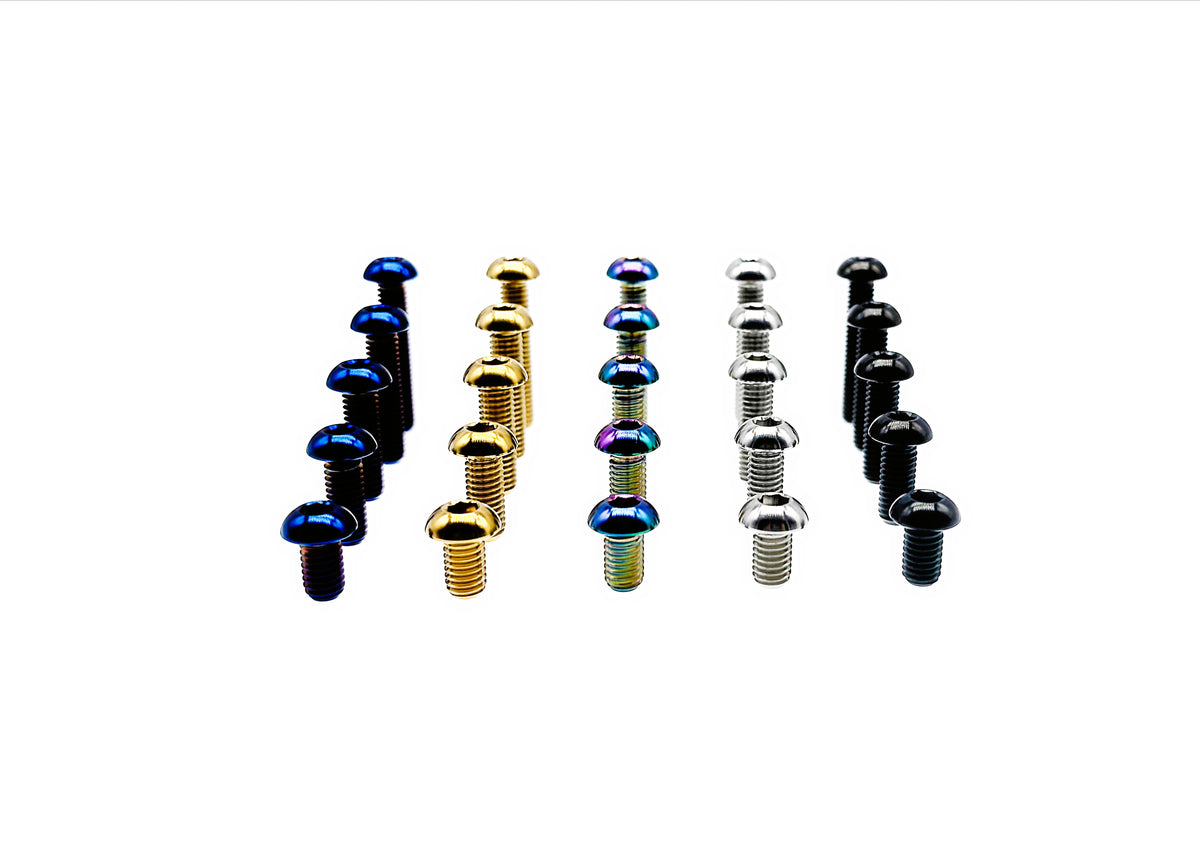Titanium M6 ISO7380 button head bolt size comparison across five anodized color options