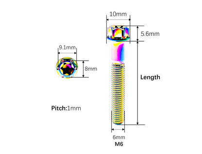 Titanium Bolt M6×10 12 15 20 25 30 35 40 45 50 55 60 65 70 80 90mm T30 Flange Torx Head CNC Screw for Bicycle and Motorcycle,Pitch 1mm,by Tianswer