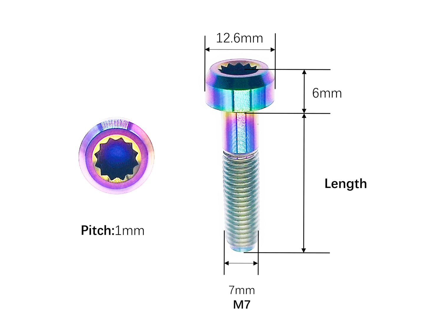 Titanium Bolt M7×1×24.5 32mm Inner 12point Flange Bolts  for Car Wheel hub screws,BBS specific,Pitch 1mm, by Tianswer