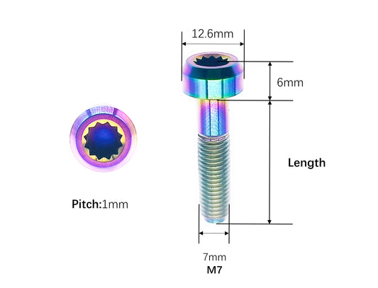 Titanium Bolt M7×1×24.5 32mm Inner 12point Flange Bolts  for Car Wheel hub screws,BBS specific,Pitch 1mm, by Tianswer