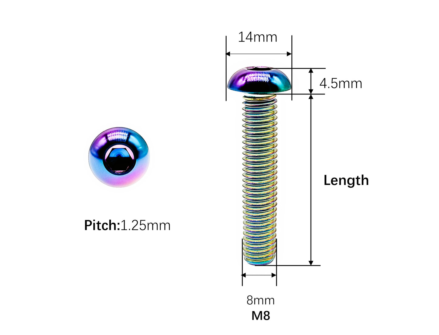 Titanium Bolt M8x10 15 20 25 30 35 40mm ISO7380 Button Hex Socket Head Screw for Motorcycles Disc Brake,Pitch 1.25mm, by Tianswer