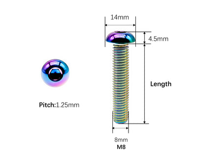 Titanium Bolt M8x10 15 20 25 30 35 40mm ISO7380 Button Hex Socket Head Screw for Motorcycles Disc Brake,Pitch 1.25mm, by Tianswer
