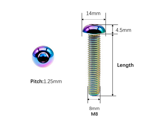 Titanium Bolt M8x10 15 20 25 30 35 40mm ISO7380 Button Hex Socket Head Screw for Motorcycles Disc Brake,Pitch 1.25mm, by Tianswer
