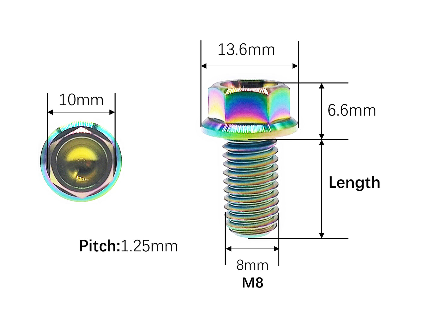 Titanium Bolt M8x10 15 20 25 30 35 40 45 50 55 60 65 70 75 80 85 90mm Small Flange Hex Head Screw for Motorcycle Brake ,Pitch 1.25mm , by Tianswer
