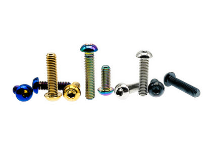 Grade 5 titanium M8 button head bolt set with hex socket drive in mixed colors and lengths